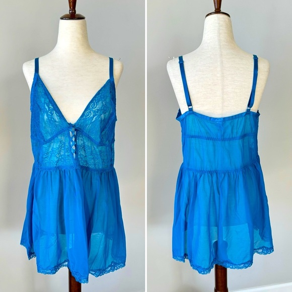 Like New! Adore Me Sexy Lace Night Gown Top with Bow Details - Teal - Picture 1 of 7